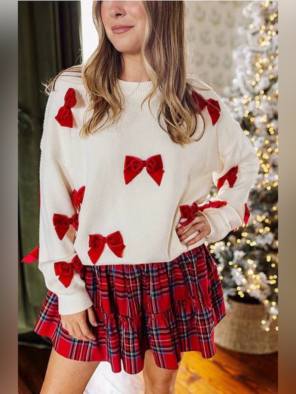 🆕 J.Marie | Coquette Bow-Appliqué Crewneck Jenna Oversized Sweater